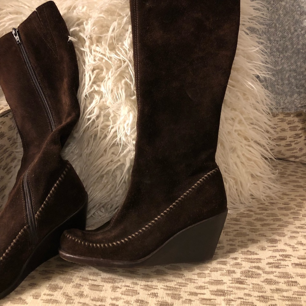 Brown suede knee high boots